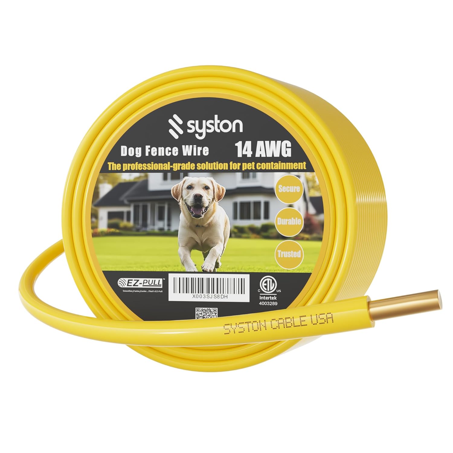 Syston 14 Gauge Dog Fence Wire Heavy-Duty Underground Direct Burial, In-Ground Electric Dog Fence Boundary Wire for Creating or Expanding Pet's Containment Area (100 ft, Yellow)
