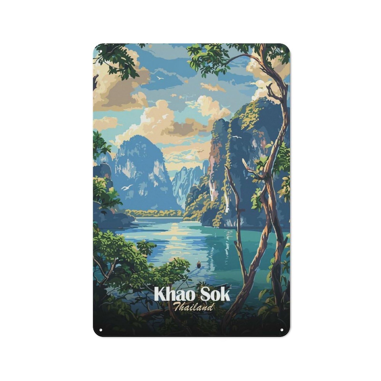 Junmoney Style-7 Tin Sign 30X20cm With Khao Sok Thailand Landscape Painting For Living Room Wall, Retro Decor, Autumn Wall Decor For Living Room Decor Lovers