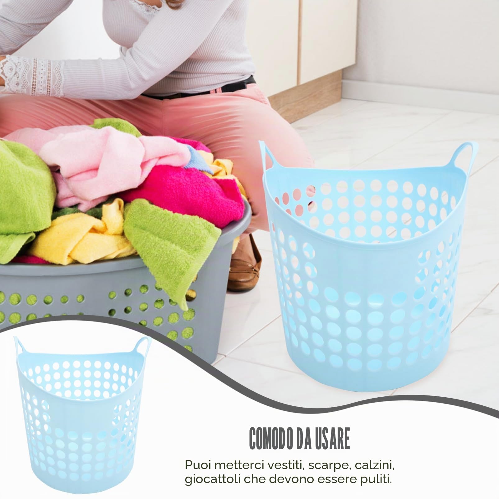 Alipis Cesto Porta Biancheria in Plastica 30l Resistente alla Pressione con Manici, Adatto per Calzini e Peluche, per Bagno e Soggiorno