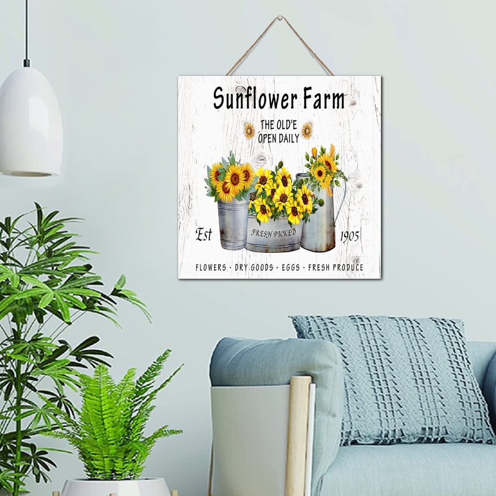 Plaque bois tournesol decoration salon ambiance campagne chic
