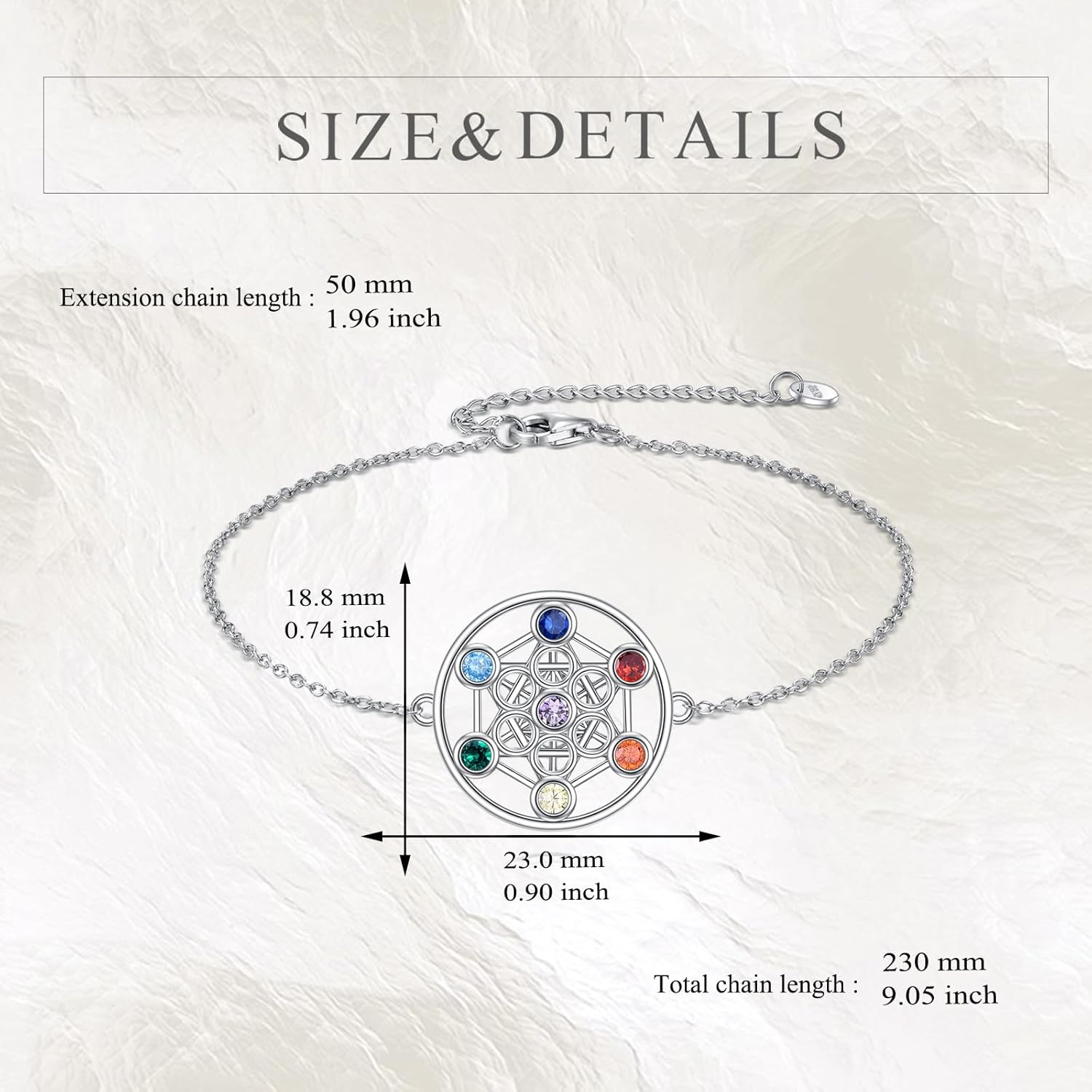 YFN Metatron Cube Bracelet Sterling Silver Sacred Geometry Seals of Archangel Angel Jewelry 7 Chakra Talisman Gifts for Women Men