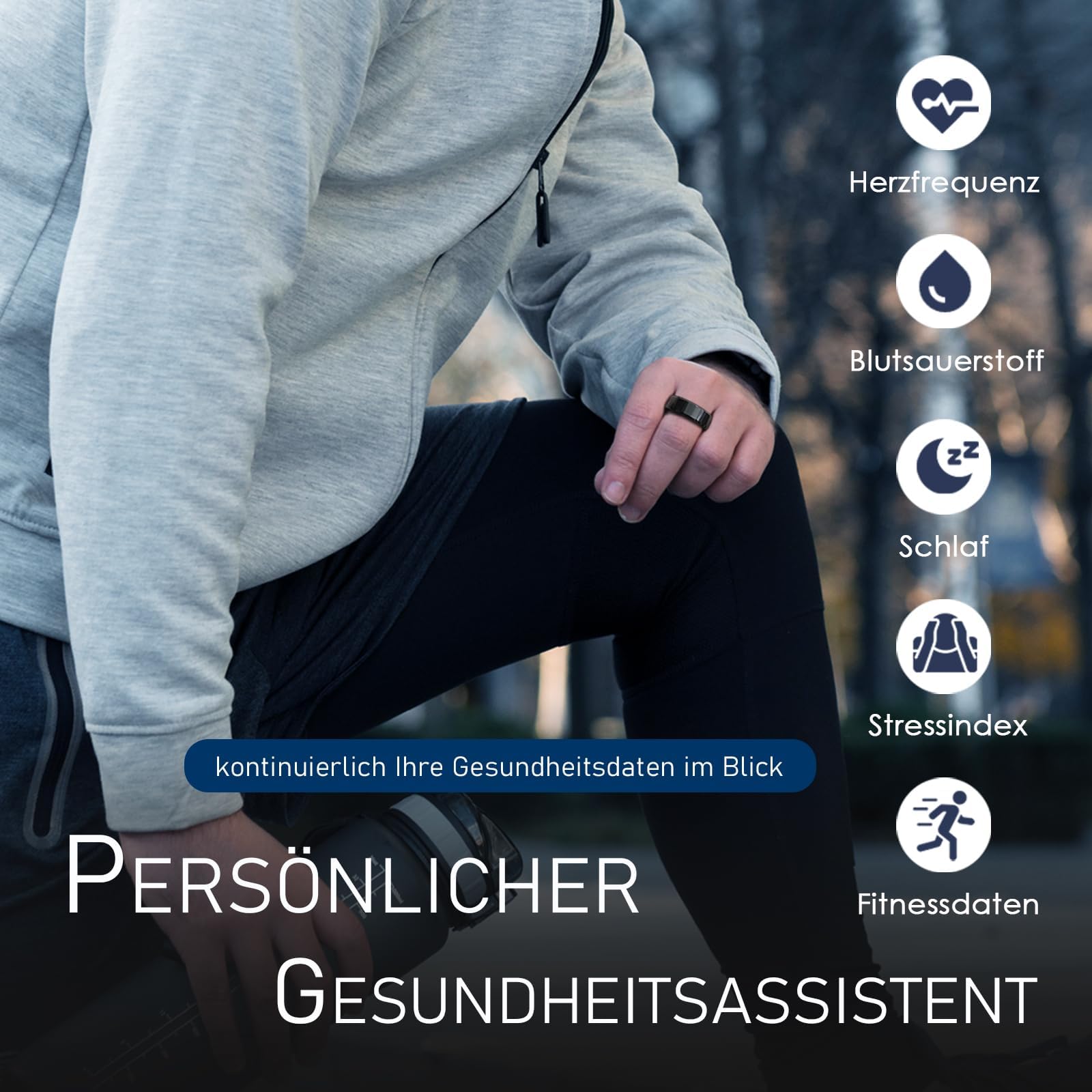 Anello intelligente per uomo e donna, anello smart Android, fitness tracker, contapassi, monitoraggio della frequenza cardiaca, monitoraggio della salute, monitoraggio delle attività (argento, #9 –