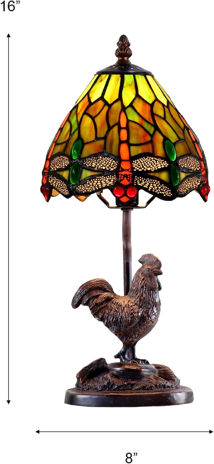 Dale Tiffany TA23209 Callico Rooster Handmade Tiffany Accent Table Lamp, Antique Bronze Finish, 15" Tall