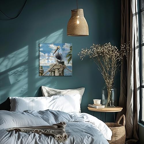 Miniatura 3 de Decoración de baño, arte de pared de playa, tema oceánico, imagen azul, impresión en lienzo, obra de arte costera moderna, enmarcada para colgar,