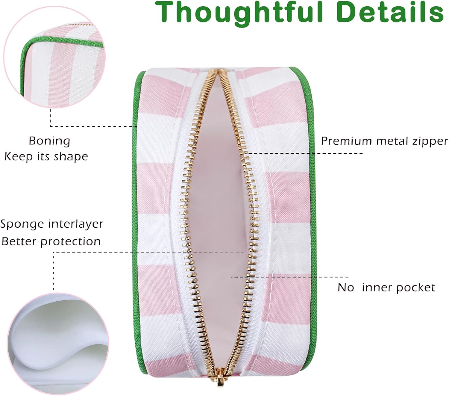 Small Stripe Makeup Bag for Purse, Mini Cosmetics Bag with Zipper, Cute Cosmetic Pouch for Women Girls, Key Pocket Lipstick Pouch Card Holder Data Cable Organizer(02Pink Stripes) - Image 5