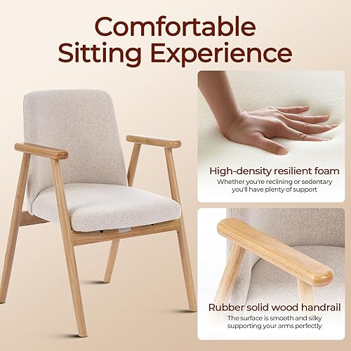 Miniatura 5 de Silla decorativa, sillón moderno de mediados de siglo, cómoda silla de lectura con asiento suave y patas de madera maciza para sala de estar,