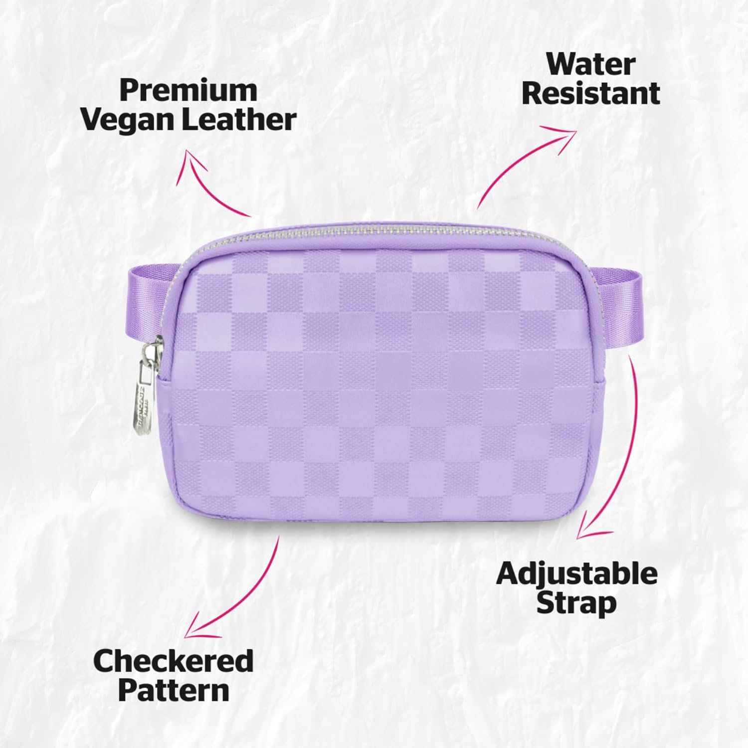 DANCOUR Purple Checkered Belt Bag – Leather Crossbody Fanny Pack for Women, Stylish Waist Bag, Trendy Cross Body Bag, Fashionable Fanny Pack for Travel, Everyday, and On-the-Go Looks - Image 5