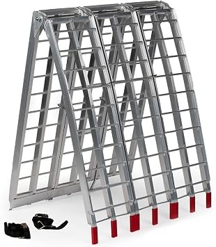 7 6" Motorcycle Loading Ramp for Pickup Trucks 1,000 lb. Cap, Titan Ramps | 90" Long, three piece, arched for clearance, sports bikes, dirt bikes, safety straps included