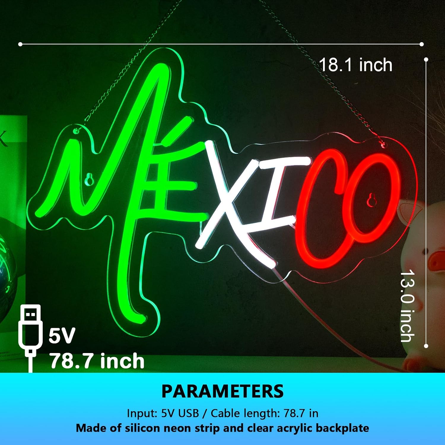 Mexico Neon Sign MEX Neon Sign for Wall Decor The United Mexican States USB Dimmable LED Neon Lights for Taco Party Beer Bar Kitchen Restaurant Home Pub Party Man Cave Club Shops Hotel Store Business Gift