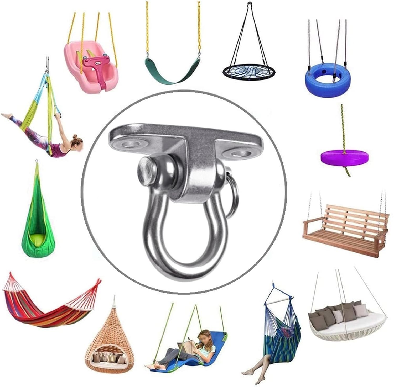 Permanent Antirust Stainless Steel Slient Bearing Swing Hanger,Heavy Duty 180° Rotary Swing, 1500LB Wood Playground Hammock Chair,sandbag Porch Swing - Image 4