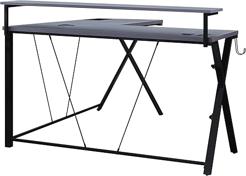 Miniatura 6 de OSP Home Furnishings Checkpoint Battlestation - Escritorio para juegos en forma de L con luces LED RGB, color negro