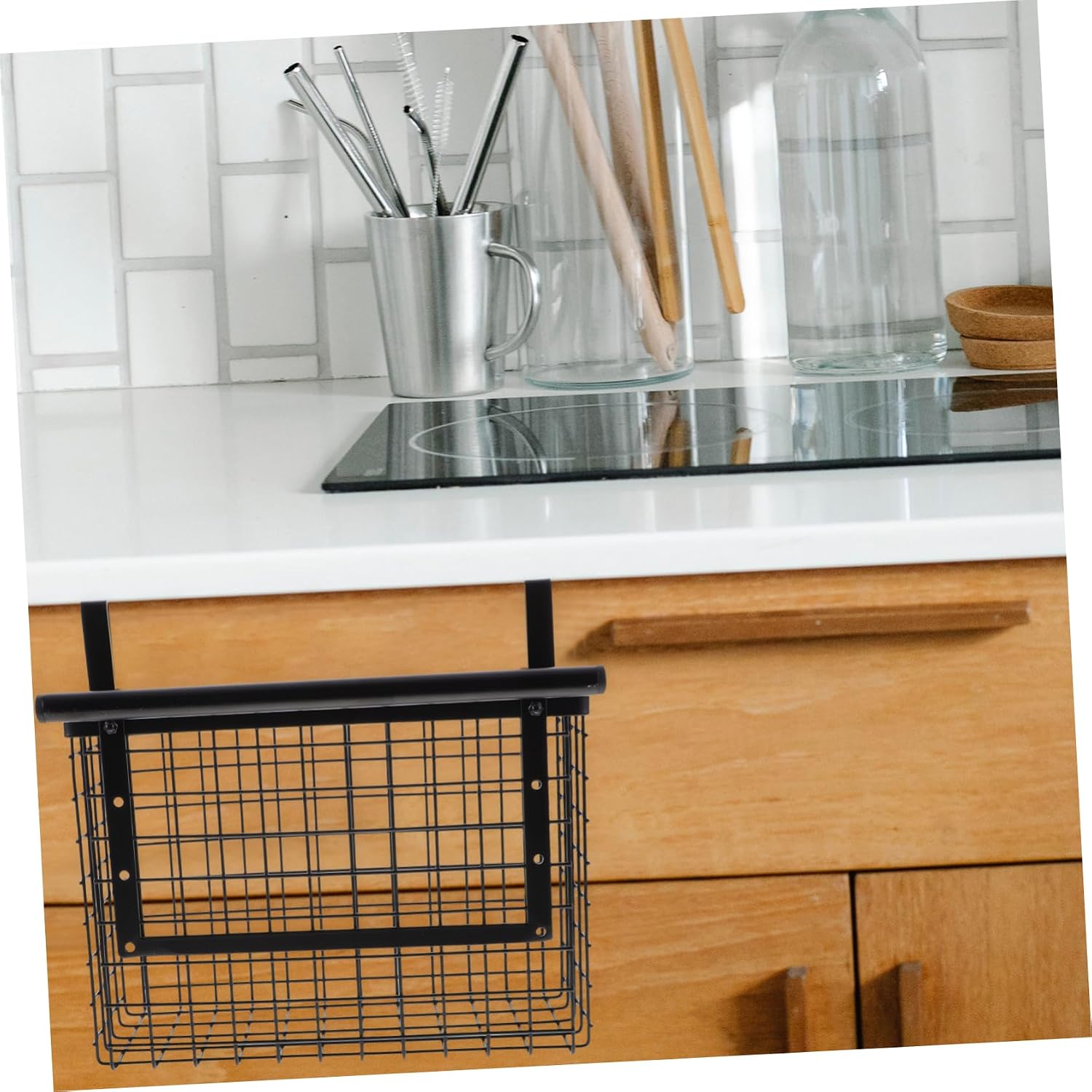 Hanging Cabinet Door Basket Organizer Sturdy Sundries Rack for Kitchen Bathroom and Utility Room Space-saving Vegetable Spice Container Easy Installation Water-resistant Design
