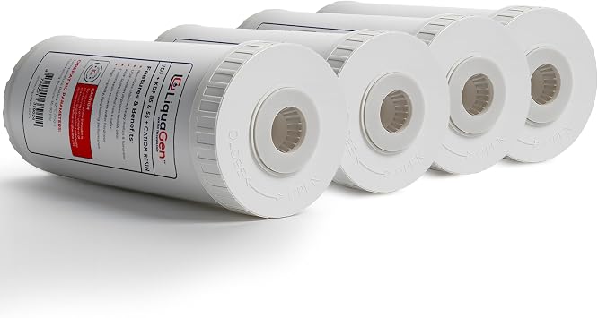 LiquaGen Carbon + KDF-55 & KDF-85 Water Filter Replacement Cartridge Helps Manage Chlorine, Iron & Sulfur Odor, Refillable, Universal 2.5 x 10, 2.5 x 20, 4.5 x 10, 4.5 x 20 (4, 4.5 x 10)