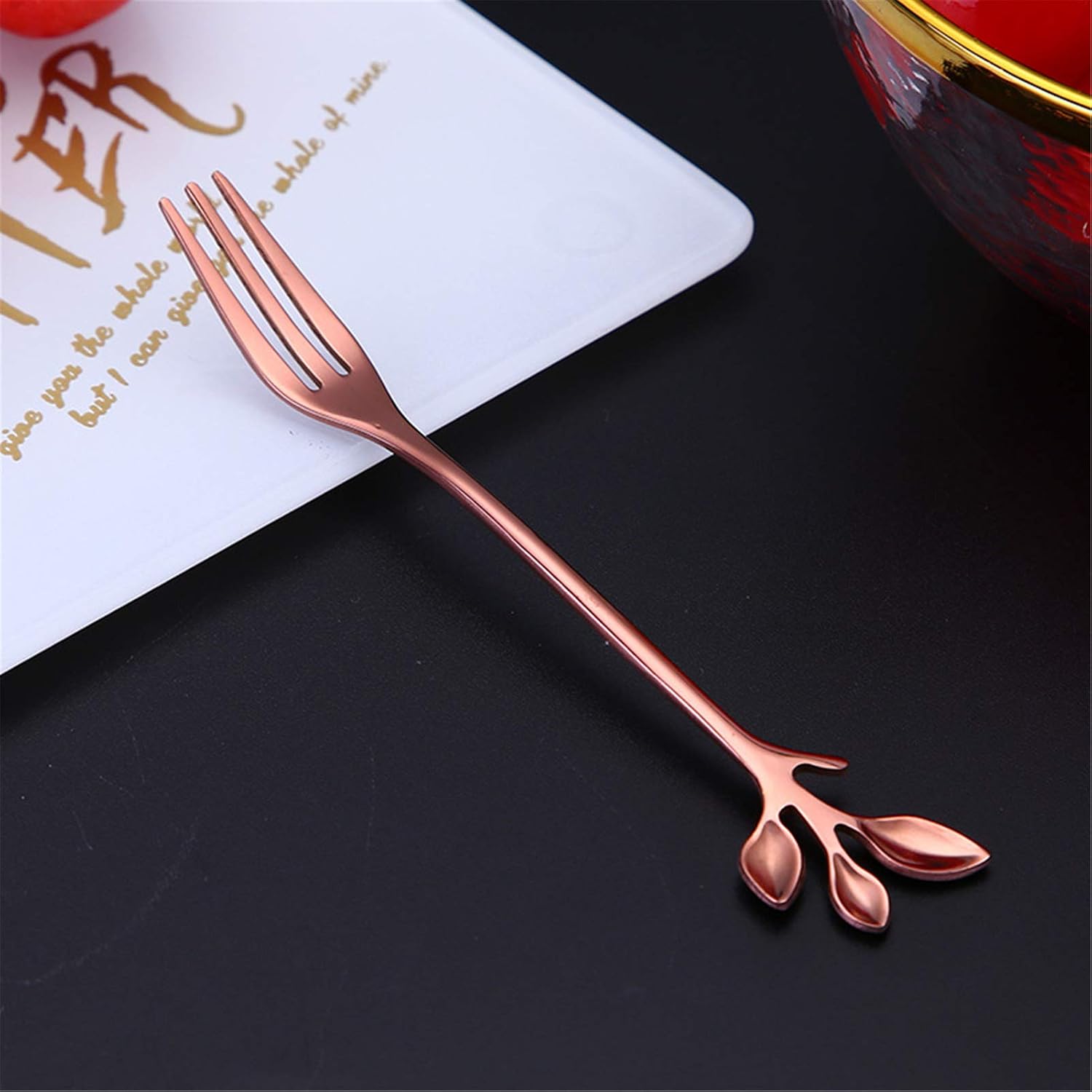 Stainless Steel Dessert Fruit Forks Cocktail Sticks Set of 6, Stainless Steel 4.7 Inches Mini Salad Forks Appetizer Cake Dessert Forks Party Supplies (6 Forks-Rose Gold) image 2