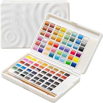 MEEDEN Watercolor Paint Set 96 Colors in Portable Box, Paint Kit with Brush, Palette, Art Supplies, Customizable Color Blocks, Bright Watercolors Travel Set for Adult Teens Beginner Amateur Artists