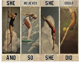 Apular High Platform Jump Diving Gymnast Girl Newspaper Poster,12 * 8 Inches Vintage Funny Poster Wall Decor Art Gift Retro Picture Metal Sign