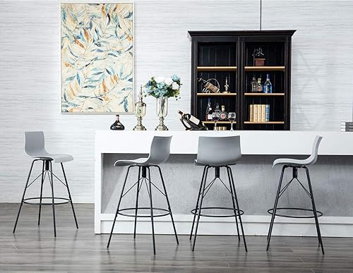 Miniatura 4 de Awonde Juego de 4 taburetes de bar giratorios de 26 pulgadas con respaldo, sillas de bar modernas, asiento de plástico gris, patas de metal