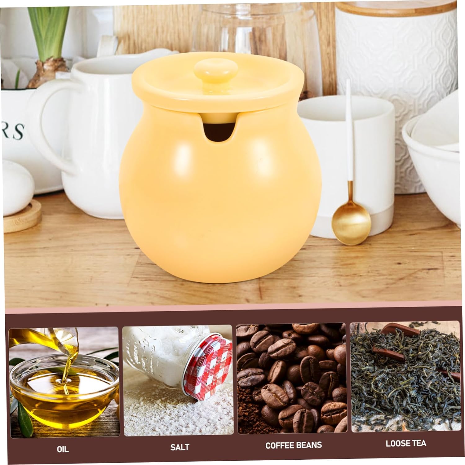 COLLBATH Ceramic Spice Jar 400ml with Lid and Spoon for Home Restaurant