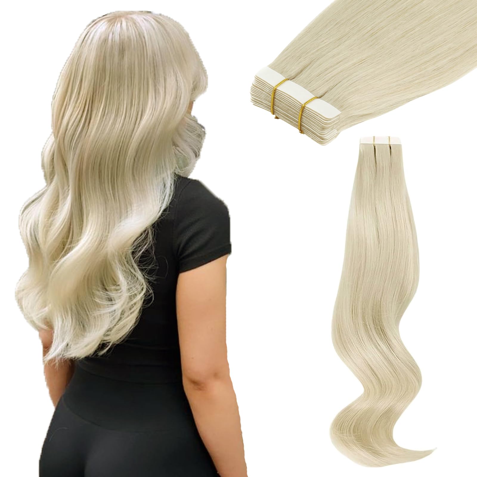 ABH AMAZINGBEAUTY HAIR Tape in Human Hair Extensions 22 Inch Tape ins Hair Extensions 1000# White Blonde Real Human Hair Double Sided Straight