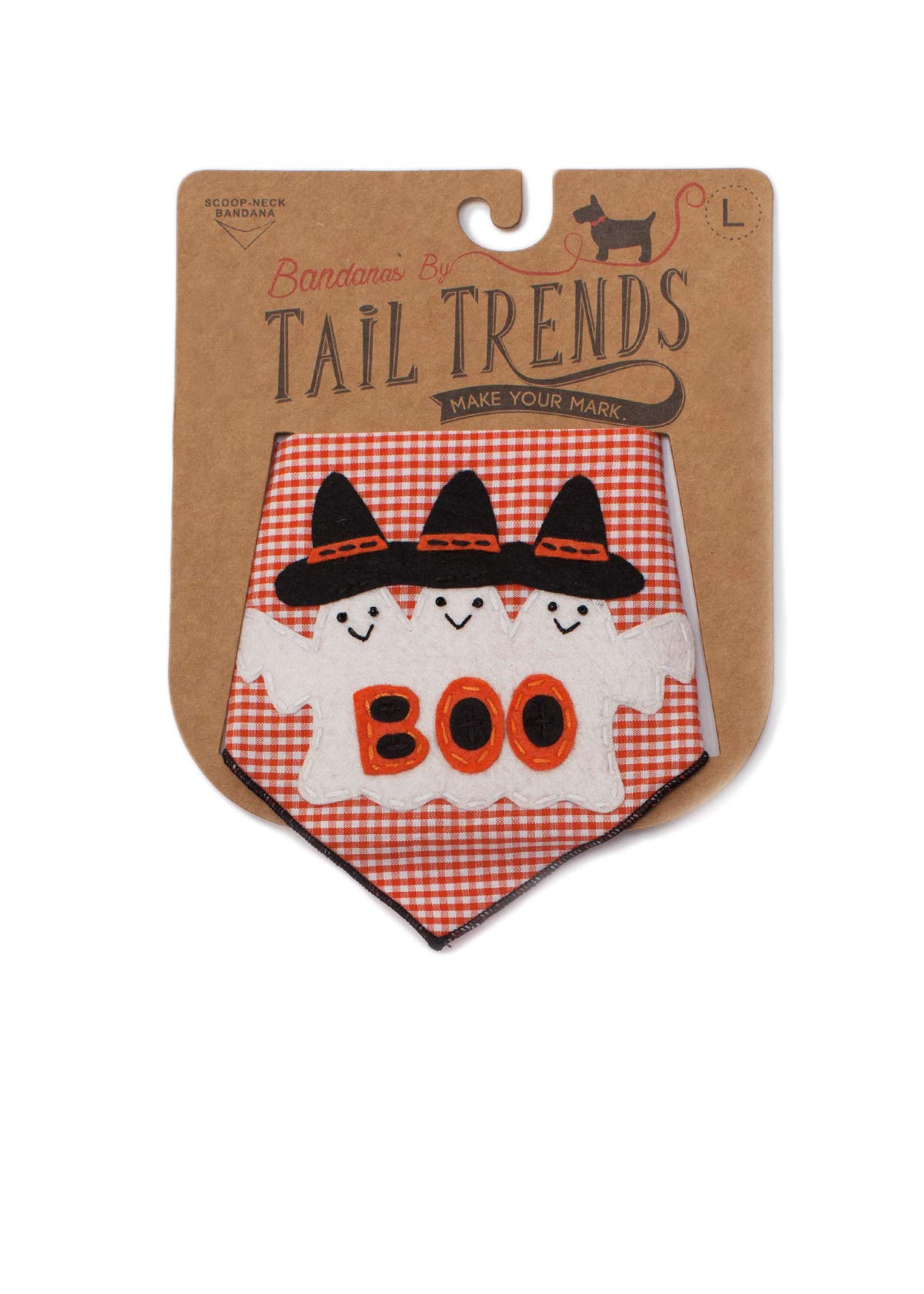 Tail Trends Bandane per cani di Halloween con 3 fantasmi Boo! Design adatto a cani di taglia media e grande - 100% cotone..