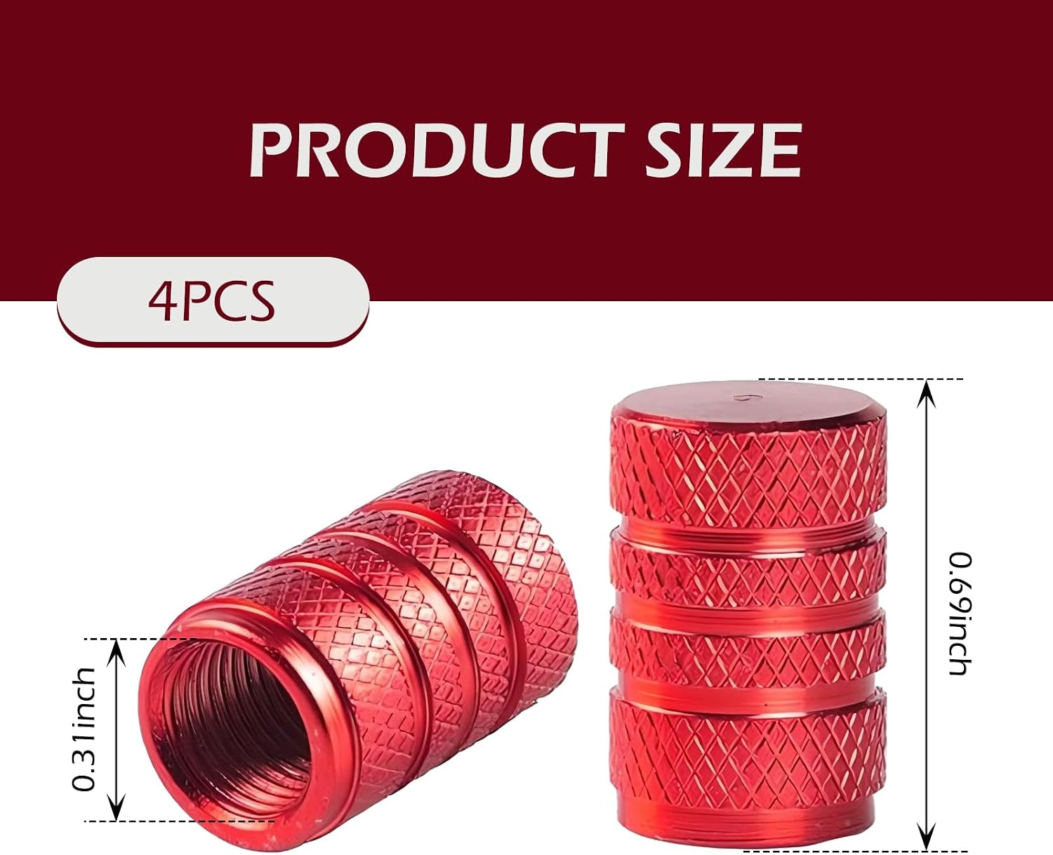 4PCS Tire Valve Stem Caps, Aluminum Alloy Tire Valve Stem Cap Cover, Leak-Proof Valve Cover, Universal for Car Truck Motorcycle SUV Bike (Red) image 2
