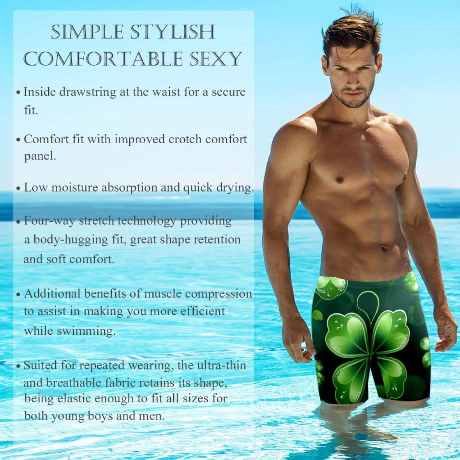 St Patrick's Day Jammer Swimsuit Mens Swim Jammers Endurance Long Racing Training Swimsuit