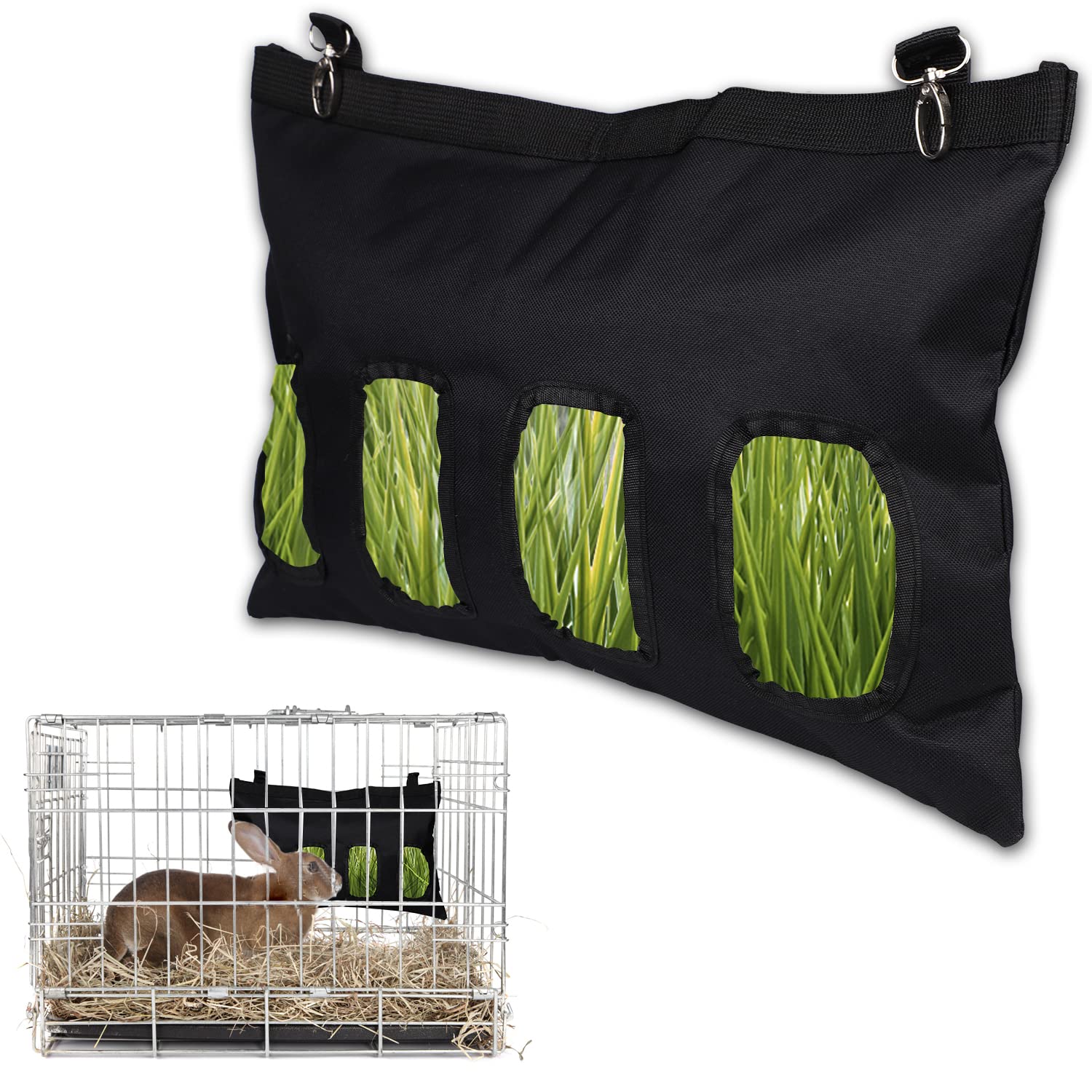 Kaninchen-Heu-Futtertasche, Große Kapazität, 2 Stück, 600D Oxford-Stoff, Mit Aufhängehaken
