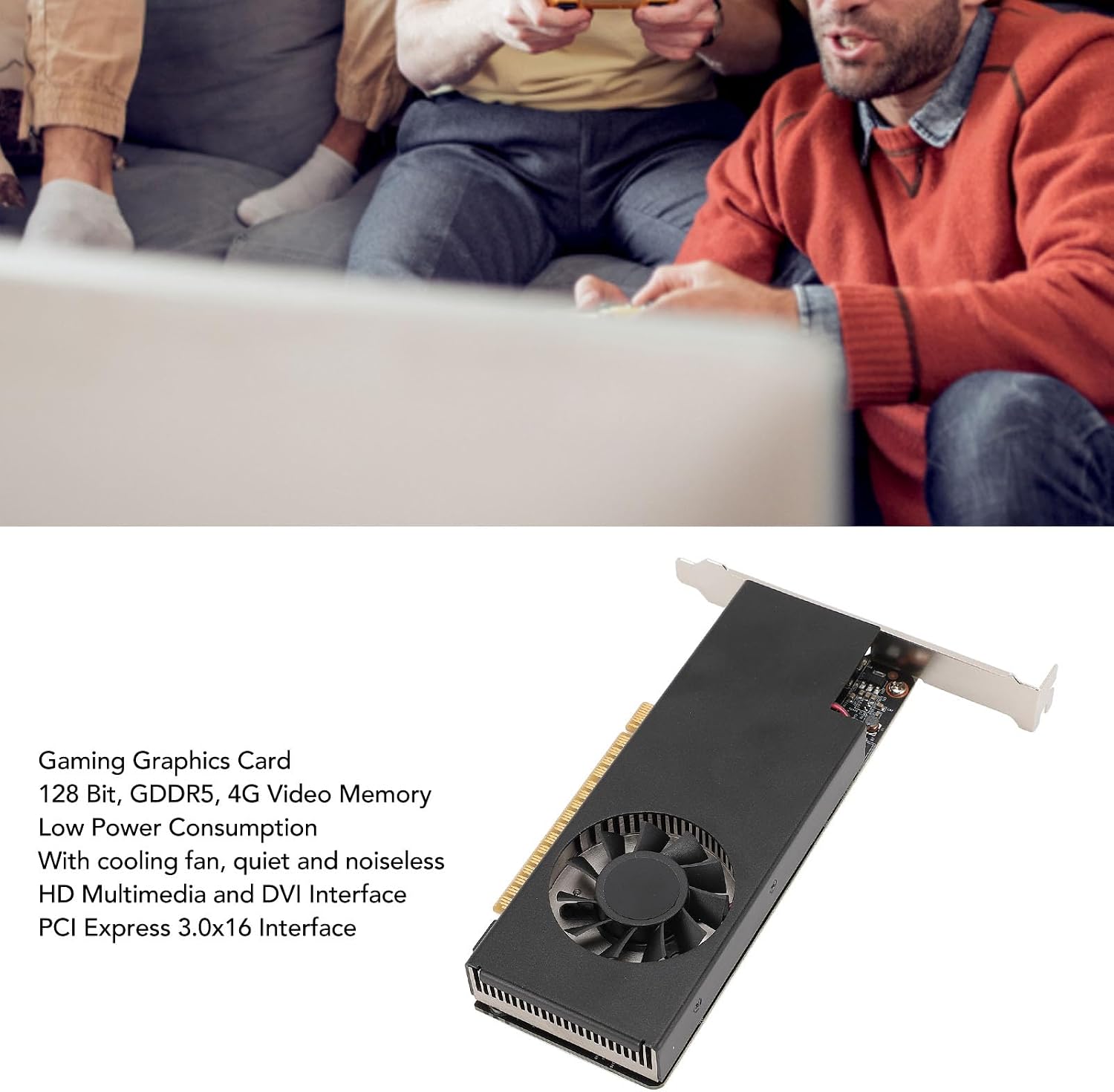 1050 Ti Gaming Graphics Card, 4GB GDDR5 128 Bit Video Memory 1291MHz GPU Clock, PCI Express 3.0 x16 Interface with Cooling Fan, for Gaming PC HD Multimedia DVI Output