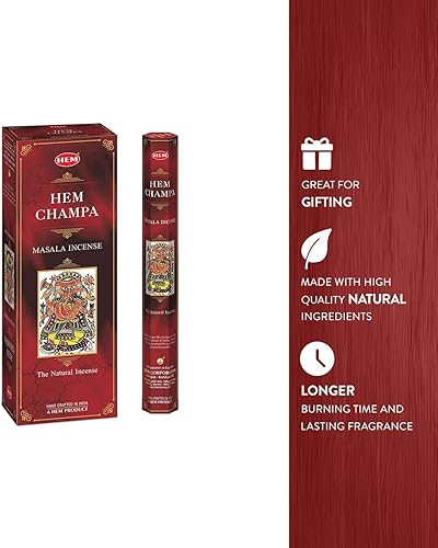 Miniatura 5 de HEM Champa Masala Varitas de incienso Paquete de 6 (total 120 varillas) Aromaterapia natural para meditación, relajación, purificación del aire y