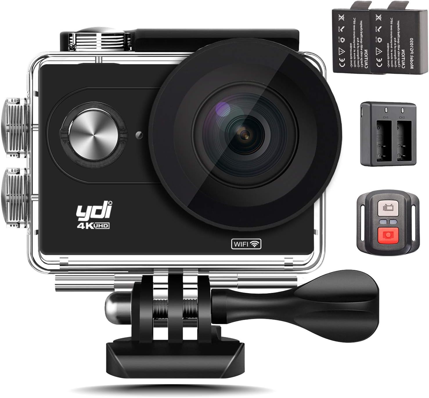 YDI H9R Waterproof Action Camera 4K 12MP WiFi Sport Cam Camcorder Underwater 30M with 2.0 inch Screen, 170 Wide Angle, Remote Control, 2 Batteries, Mounting Accessories (Black)