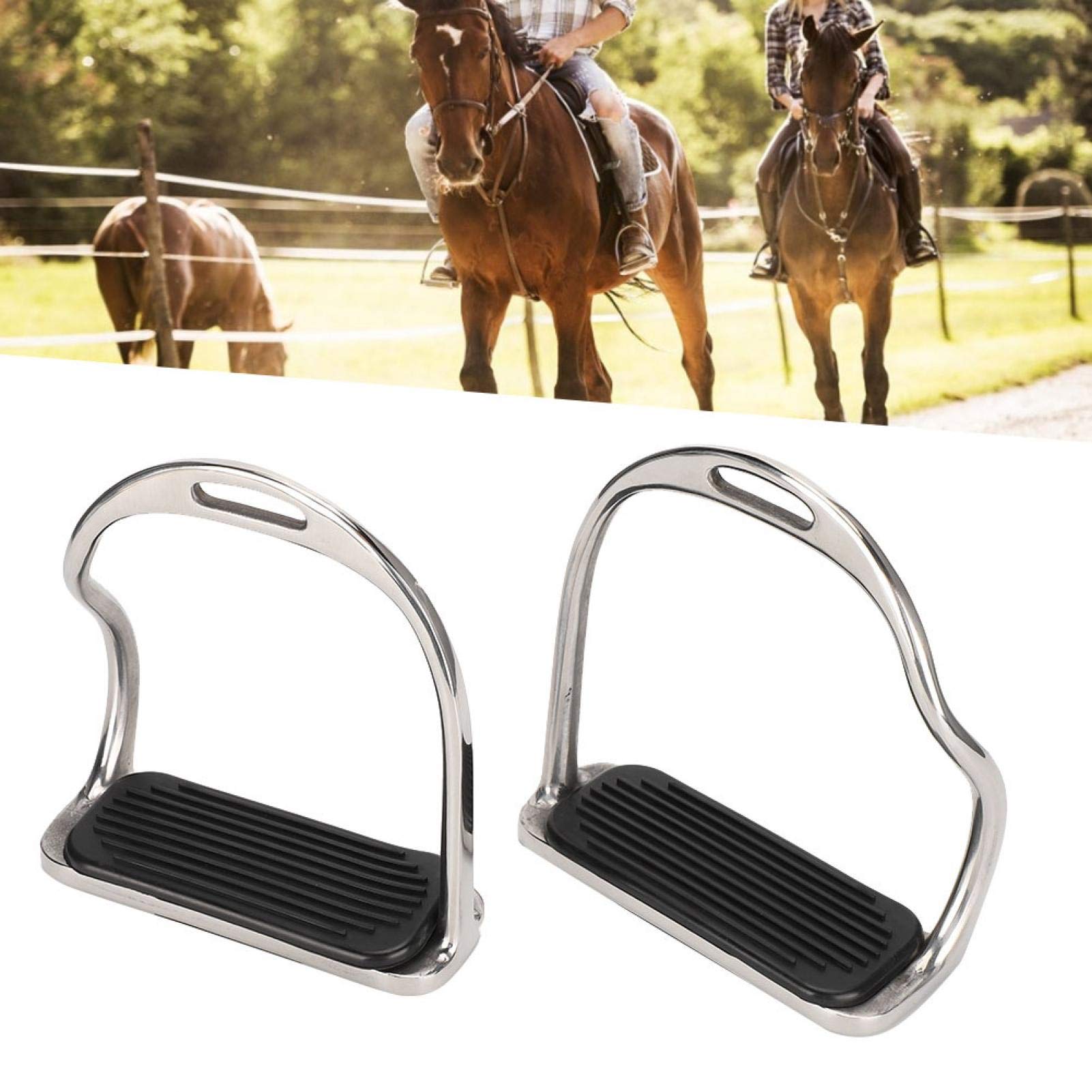 Estribos para Caballos, sillín de Seguridad para Montar, estribos de Acero Inoxidable con Almohadilla de Goma, Equipo Ecuestre Antideslizante para Montar