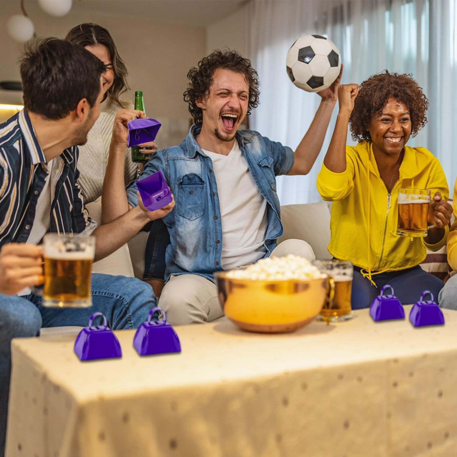 15 Pack Metal Cowbells 3 Inch Purple Bulk Cow Bells Loud Noise Makers Cow Bell with Handles, Small Cowbell Hand Percussion Cowbells for Sporting Events, Cheering, Football Games, Weddings