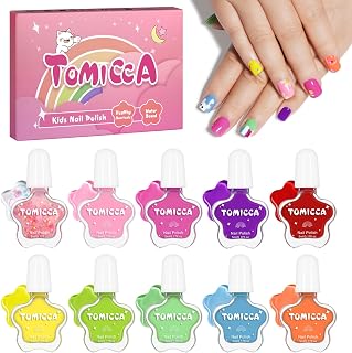 TOMICCA Kids Nail Polish - 10 Color Quick Dry Non-Toxic Peel Off Water Based Gel Nail Polish Set for Toddler Teen DIY Nail Art