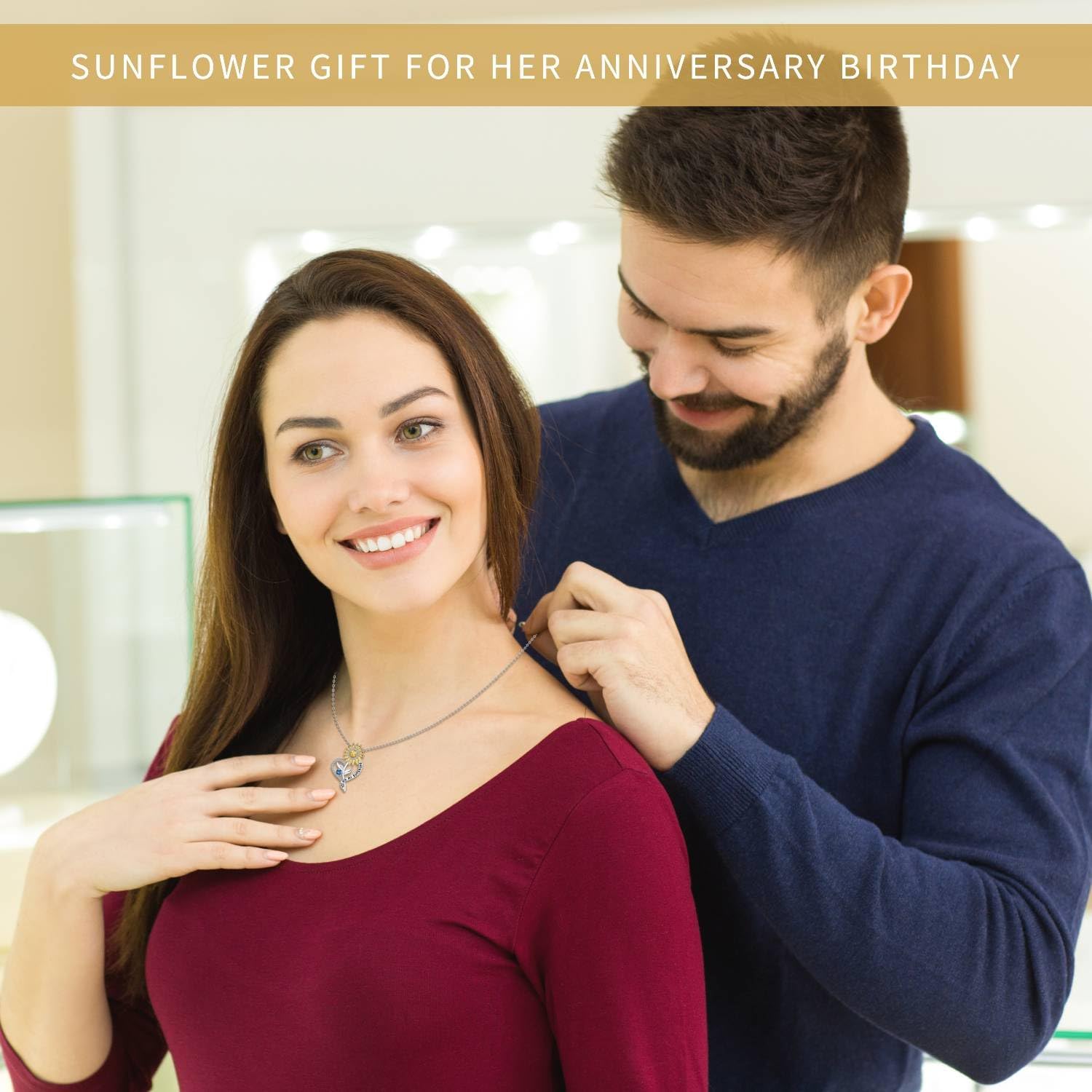 Valentine Gift for Women,Sunflower Birthstone Necklace for Women, Sunflower Gift for Wife Birthday Gift Ideas Wedding Anniversary Birthday Gifts for Girlfriend You Are My Sunshine Necklace for Mom Daughter - Image 4