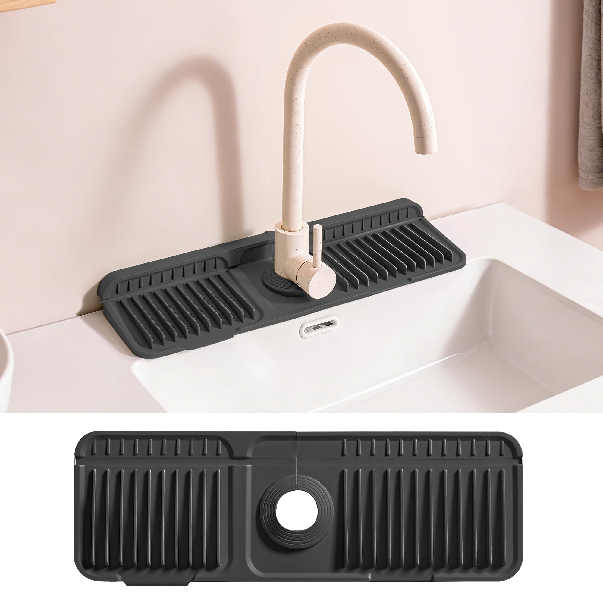 Linpr Silicone Sink Tidy Mat, Kitchen Faucet Splash Guard, Black, 17.7"