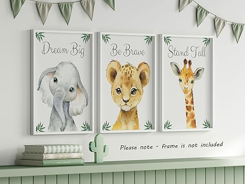 Miniatura 6 de Animales de safari para bebés para dormitorio de niña o niño, juego de 3 impresiones artísticas de pared sin marco, carteles de cita de hojas de