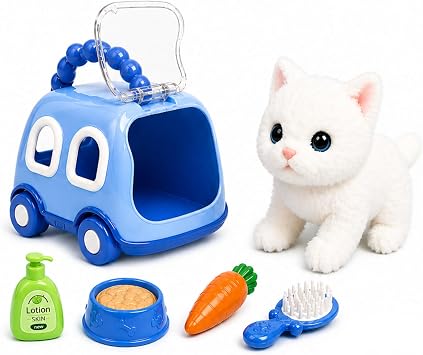 Oyuncak Sesli I kl  Y r yen Hareketli K pek Kedi Tav an Ta ma  antal  Aksesuarl  Set Ta nabilir  anta Emekleme Oyunca  Aksesuarl   ocuklar  in E itici Hayvan Sevgisi Mavi-Kedi