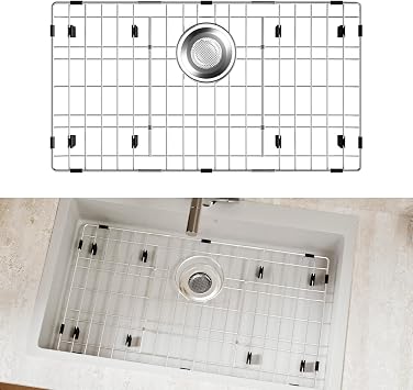 26-1/8" x 14-1/8" Stainless Steel Sink Grid, Sink Grate for Bottom | Sink Protectors for Kitchen Sink, Sink Protector with Rear Drain for Single Bowl, Sink Bottom Grid, Includes Sink Strainer