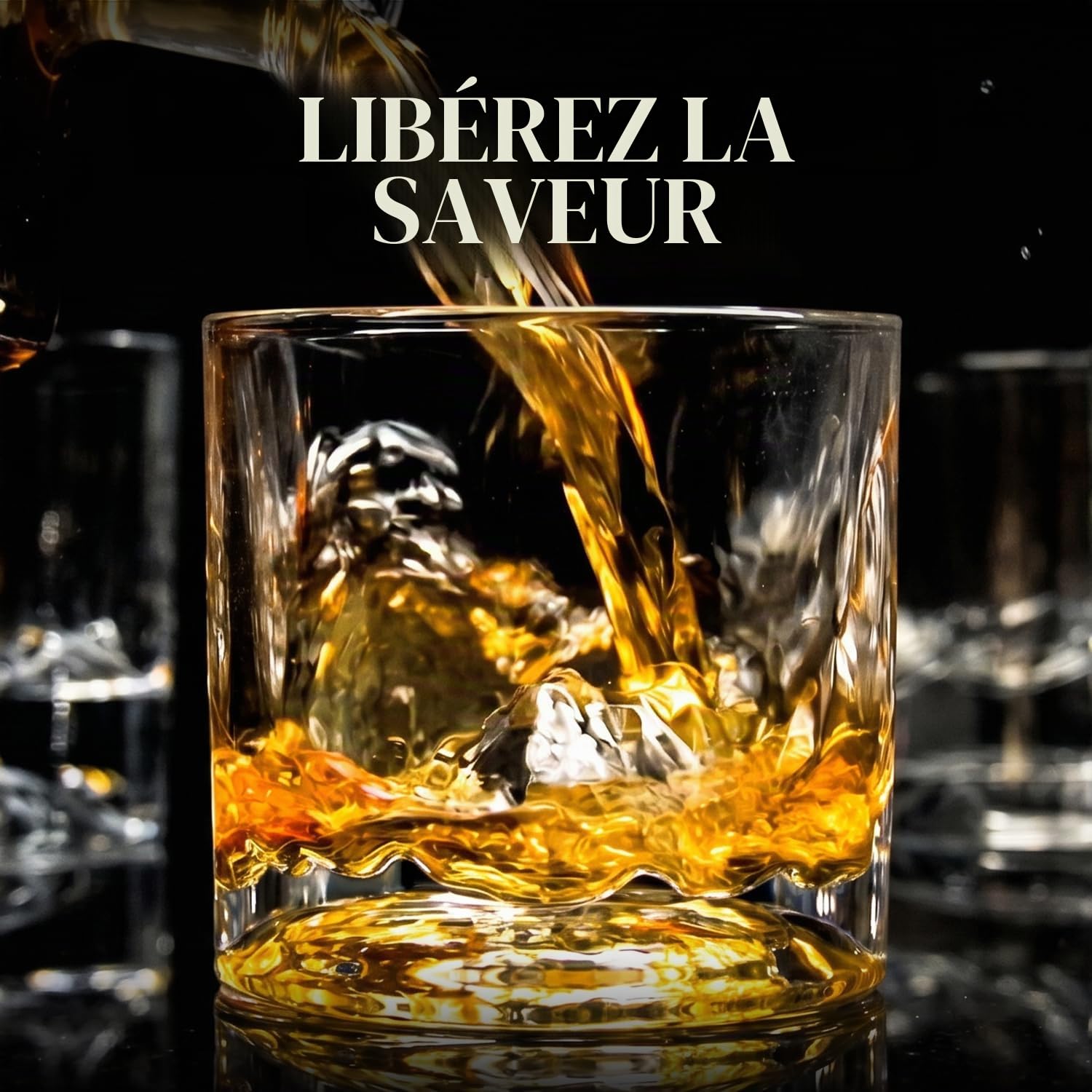 LIITON The Peaks Verres à Whisky Cristal, Lot de 4, congelable, 10 oz | Cristal épais à congeler: dégustez whisky, bourbon ou cocktails sans glaçons. Coffret cadeau pour homme.