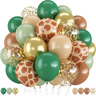 Sage Green Brown Balloons, 60 Packs 12 inch Animal Print Balloons