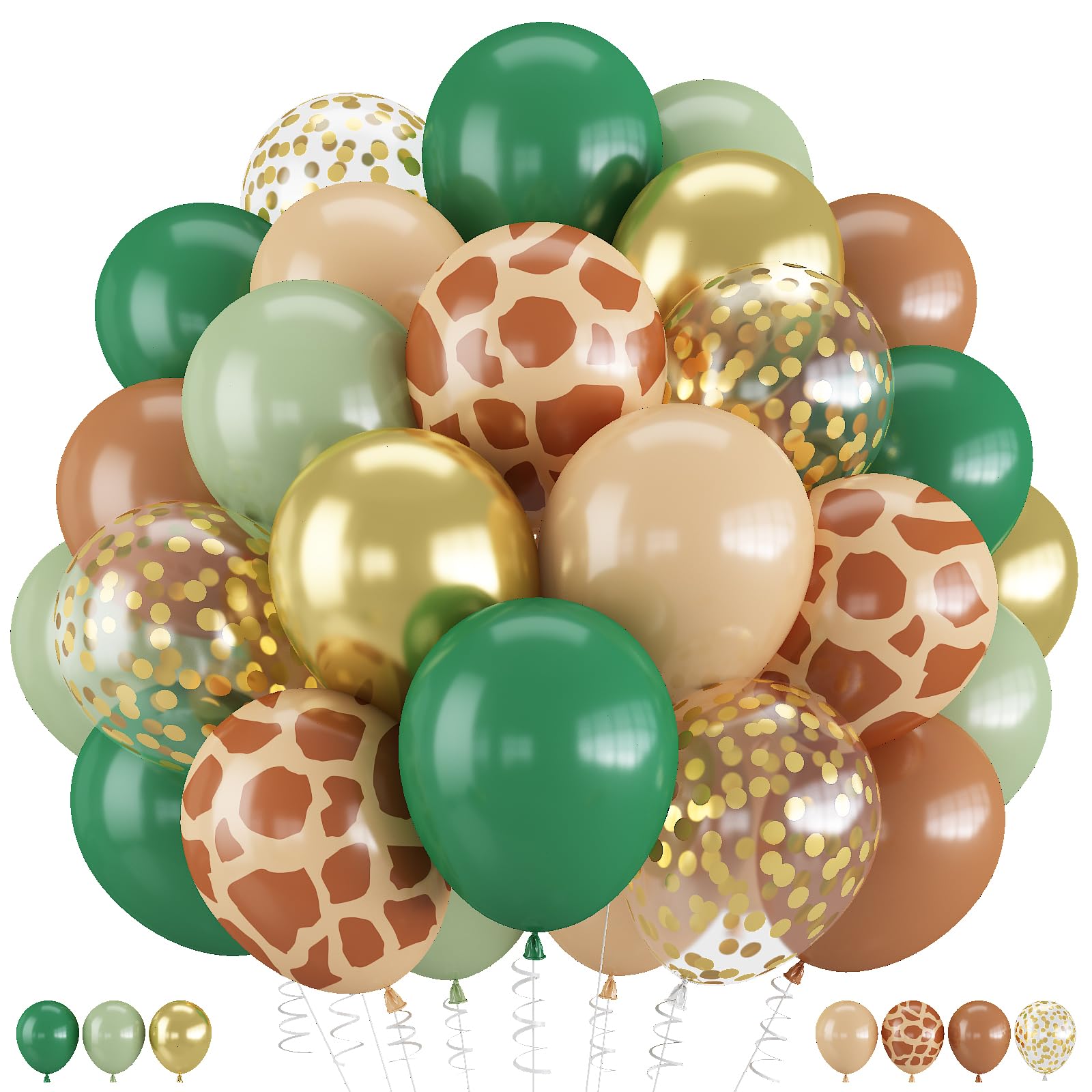 Sage Green Brown Balloons, 60 Packs 12 inch Olive Green Gold Safari Balloon with Animal Print Balloons for Wild One Jungle Baby Shower Boys Hunting Wild Birthday Party