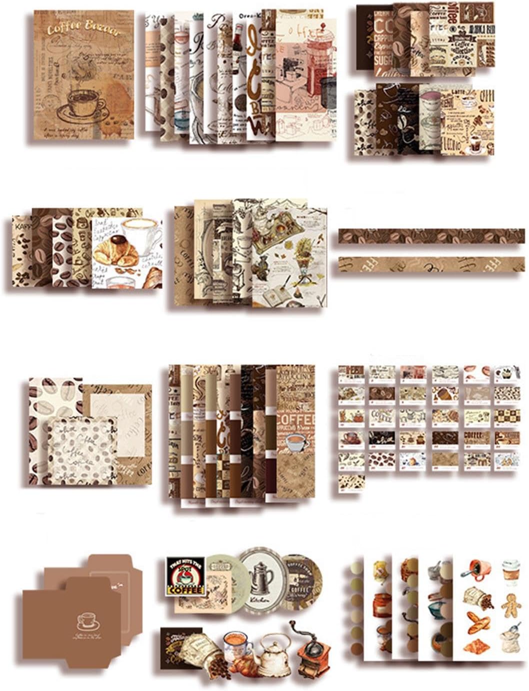 STAYOUNG Scrapbook Kit - Aesthetic Scrapbook Paper with Journaling, Scrapbooking Supplies, Stationery, A6 Grid Notebook with Graph Ruled Pages DIY Scrapbook for Teen Girl Kid, Coffee (Brown)