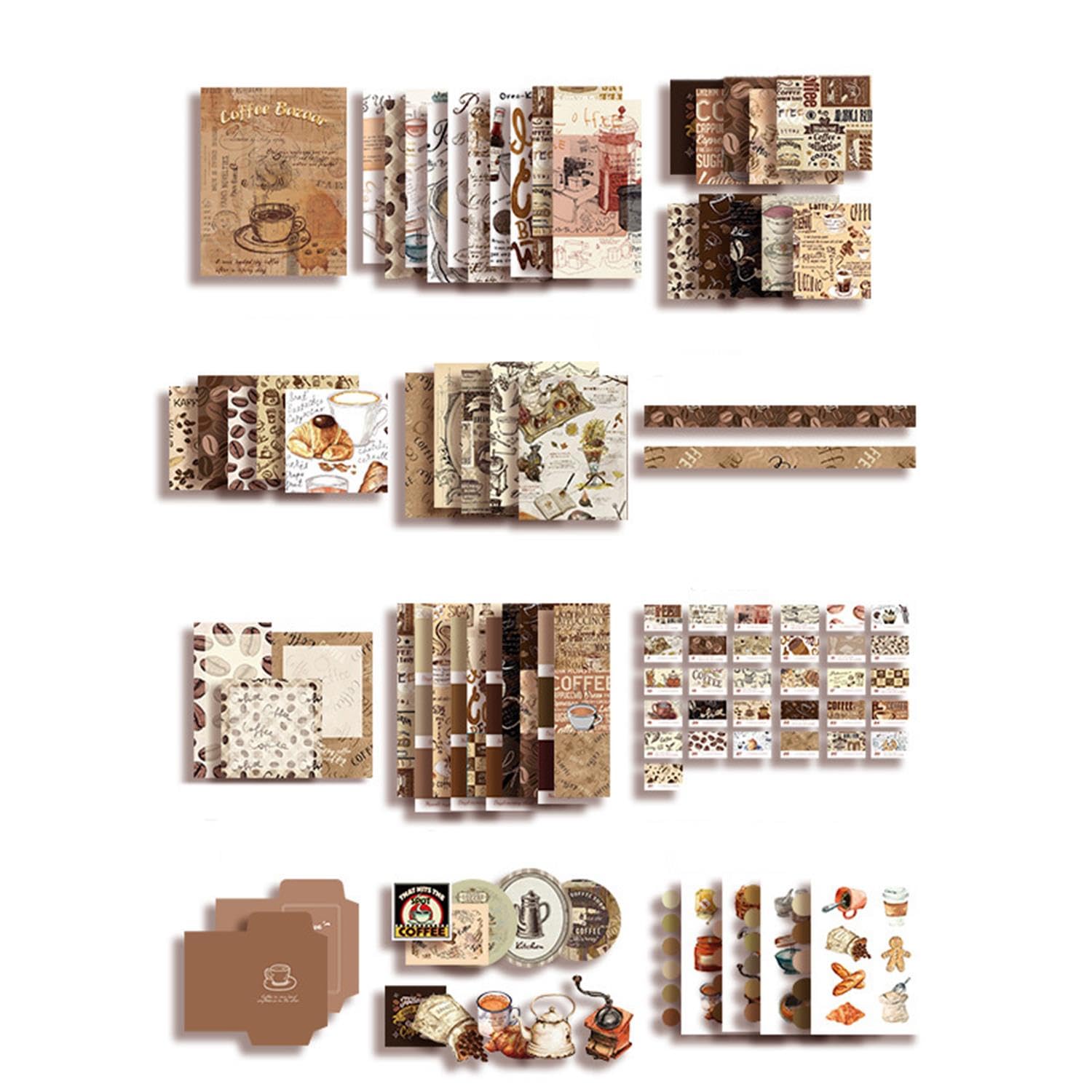 STAYOUNG Scrapbook Kit - Aesthetic Scrapbook Paper with Journaling, Scrapbooking Supplies, Stationery, A6 Grid Notebook with Graph Ruled Pages DIY Scrapbook for Teen Girl Kid, Coffee (Brown)