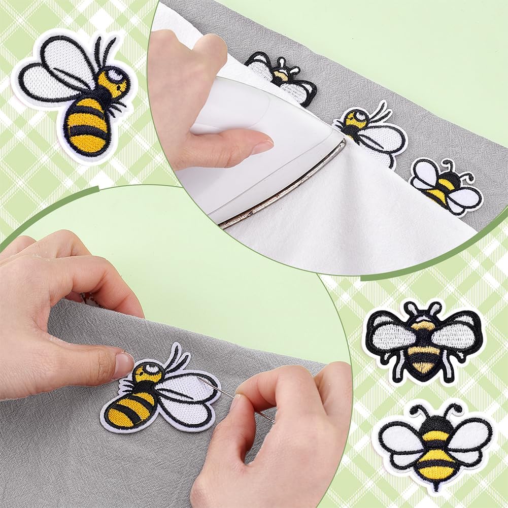 PH PandaHall 45pcs Bee Iron On Patches Flower Patches Sew On, 7 Styles Cute Cartoon Embroidered Applique Patch Flower Sewing Patch Decorative for Clothes Dress Jeans Jacket Pants Backpack Hat