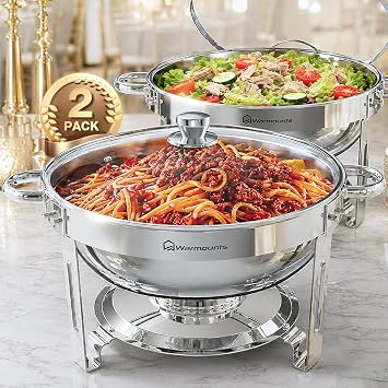 WARMOUNTS Chafing Dishes for Buffet, Food Warmers with Glass Lid, 2 Pack