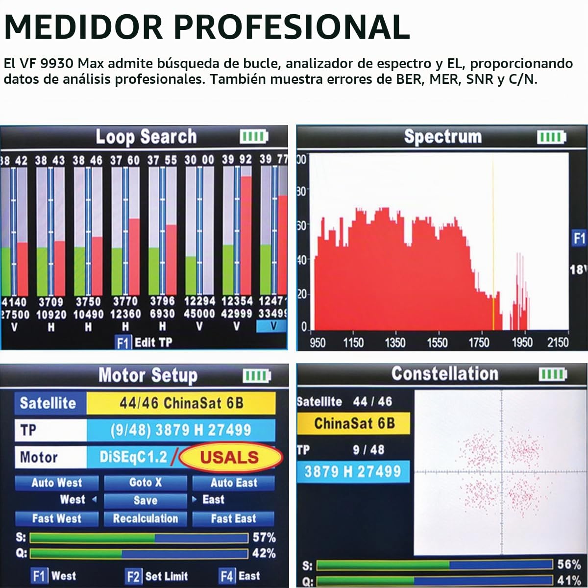 VF9930 Pro Medidor De Campo TDT y Satelite Compatible con HVEC 10bit | Buscador de Señal Localizador Satelite Parabolica y Antena, Localizadores de Satélite DVB-S2/S/T2/T/C