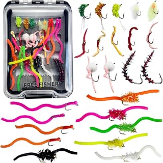 24Pcs Fishing Flies Kit Wet Nyphms, Squirmy Wormy, Egg Fly Flies, Bunny Muddler Flies, Caddis, Worm Fly Fishing Flies Assortment Kit with Box #6#10#12#14