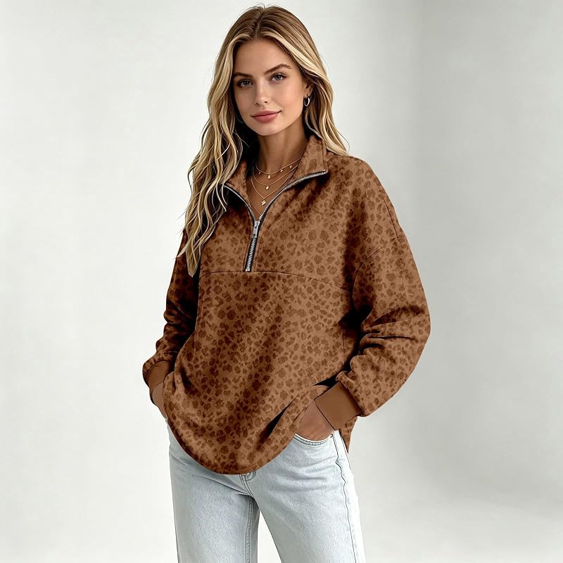 BJUTIR Womens Quarter Zip Pullover Athletic Leopard – Material