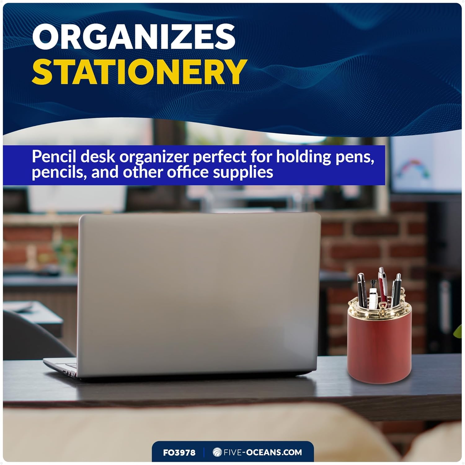 Five Oceans Porthole Collection Nautical Pencil Holder, Pen Holder - Pen Cup - Pencil Holder for Desk, Pen Holder Organizer for Office Decor - 4-inch Height - 2-5/8-inch Diameter - FO3978