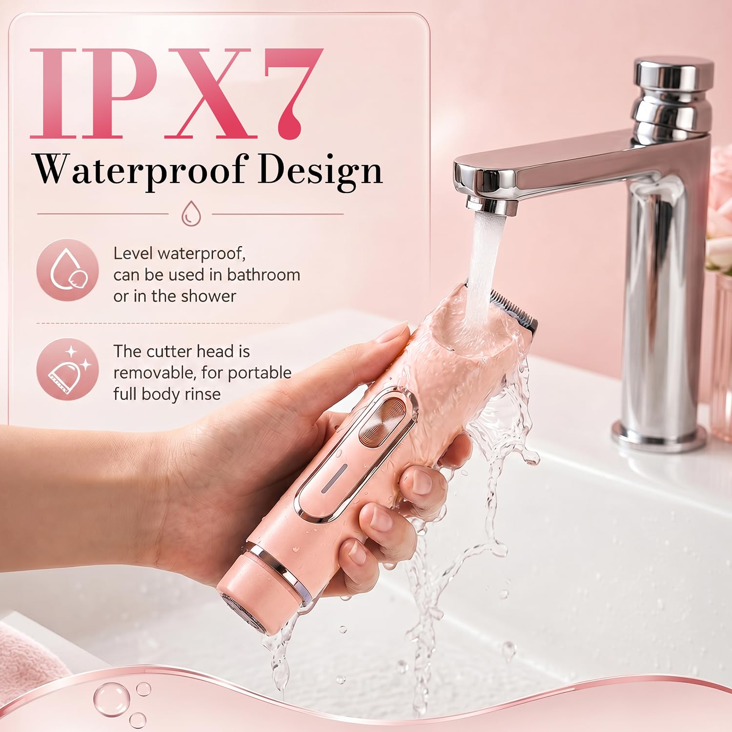 JTF Rasoio Elettrico Donna 4-in-1,Depilatore per Parti Intime, Bikini, Viso, Ascelle, Gambe e Braccia – IPX7 Impermeabile,Ricaricabile USB, Uso Bagnato e Asciutto (Rosa)